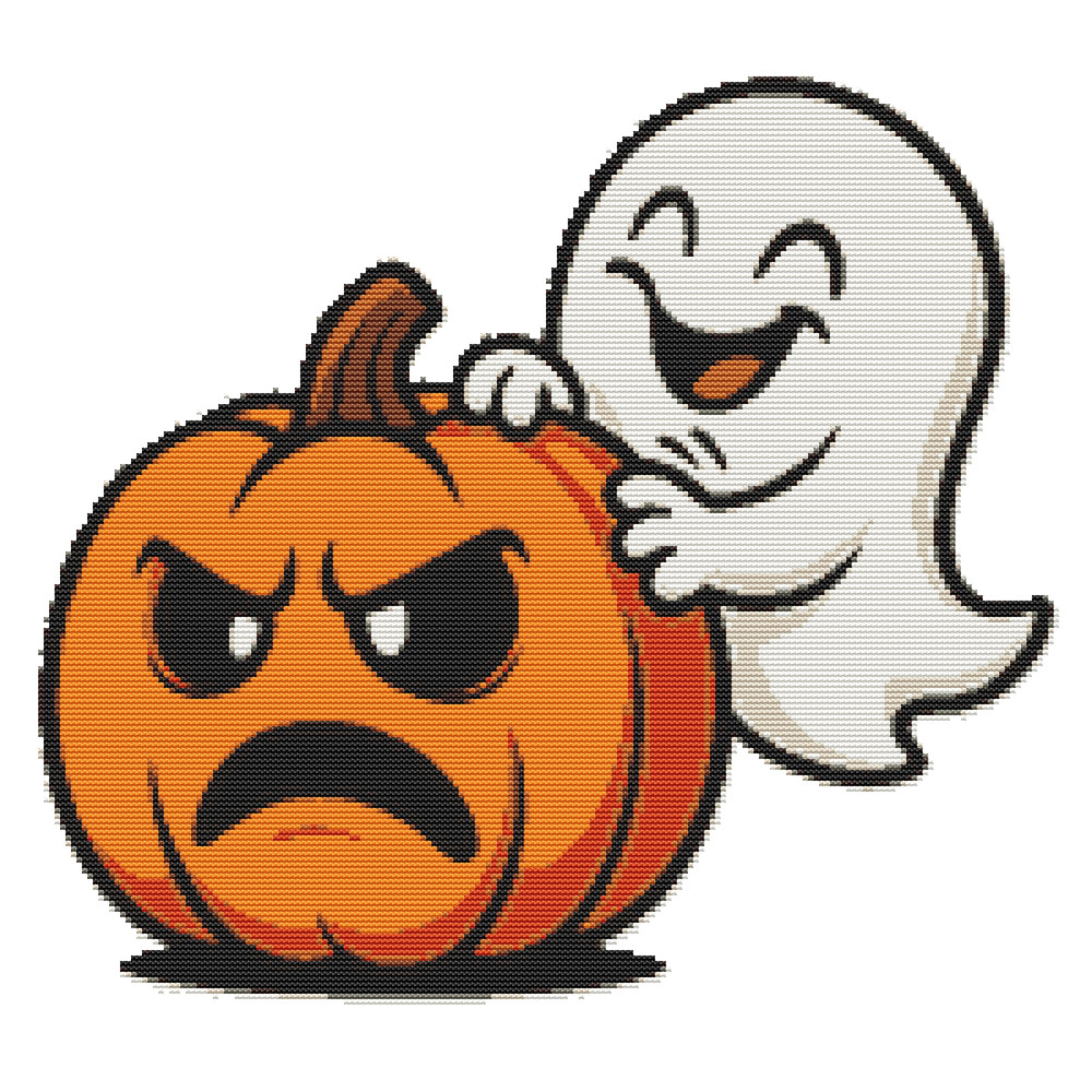 Ghost Tickles Pumpkin On Halloween  Cross Stitch Pattern PDF  Instant Download 0