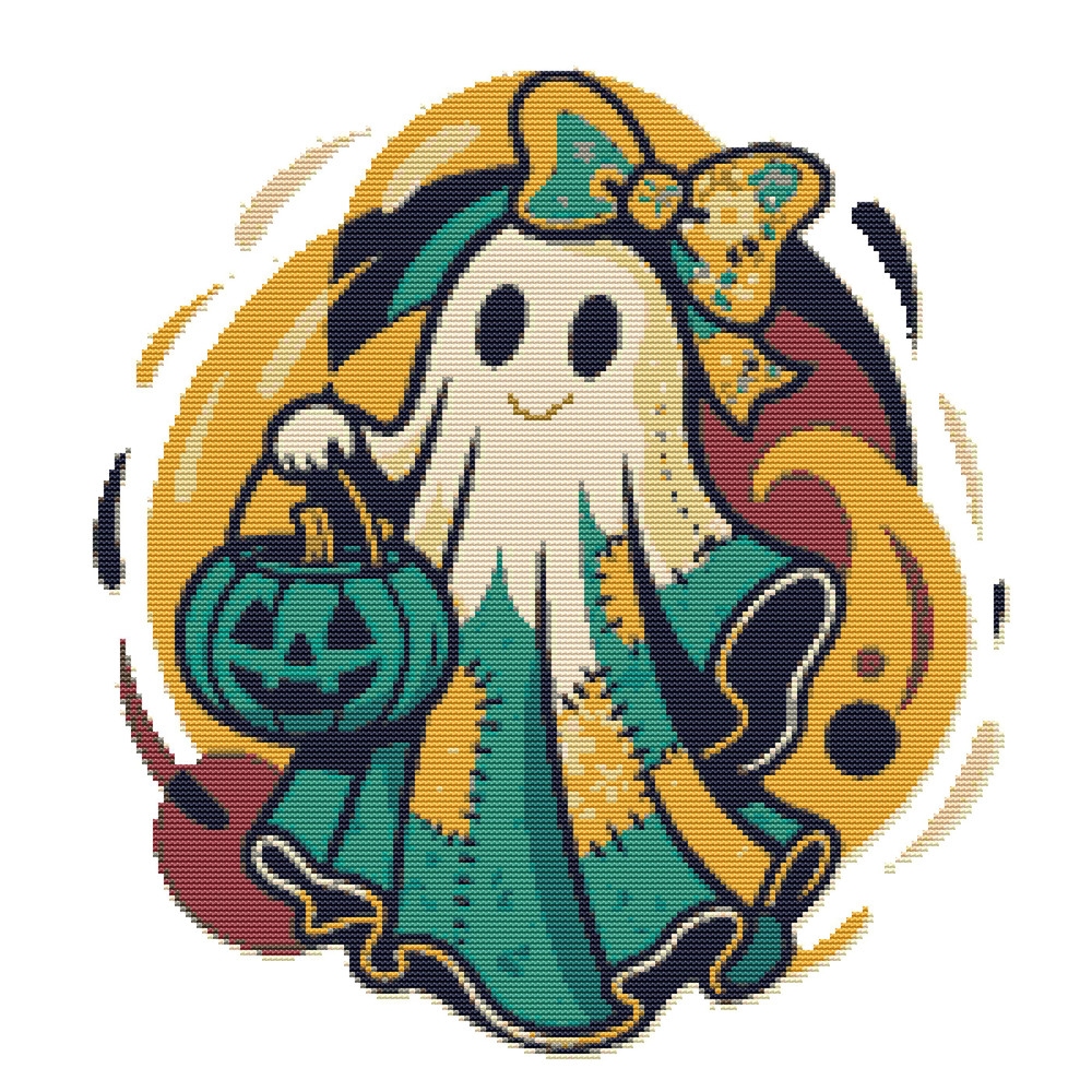 Ghost With A Bow For Halloween  Cross Stitch Pattern PDF  Instant Download 0