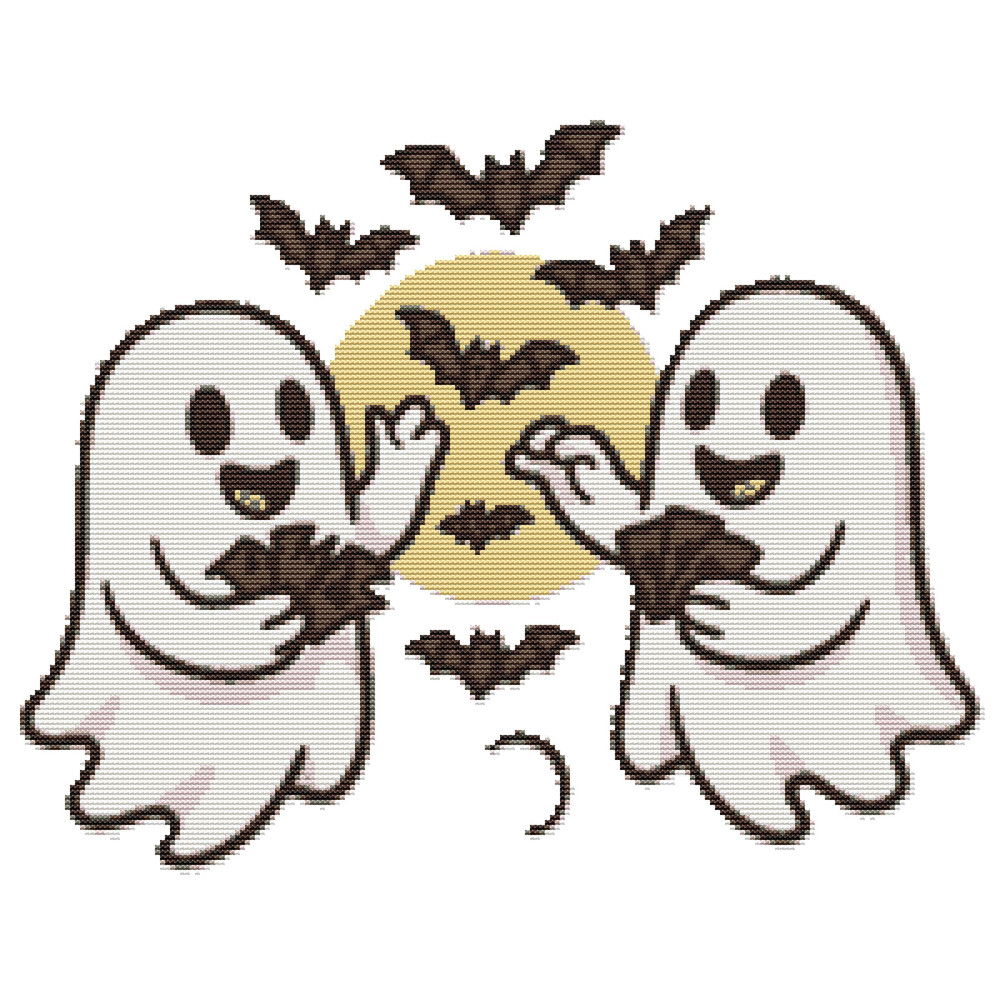 Ghosts And Bats For Halloween  Cross Stitch Pattern PDF  Instant Download 0
