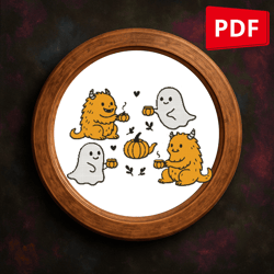 ghosts and monsters drinking tea halloween - cross stitch pattern pdf - instant download