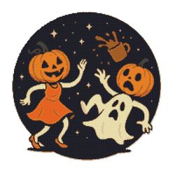 ghosts and pumpkins dance on halloween - cross stitch pattern pdf - instant download