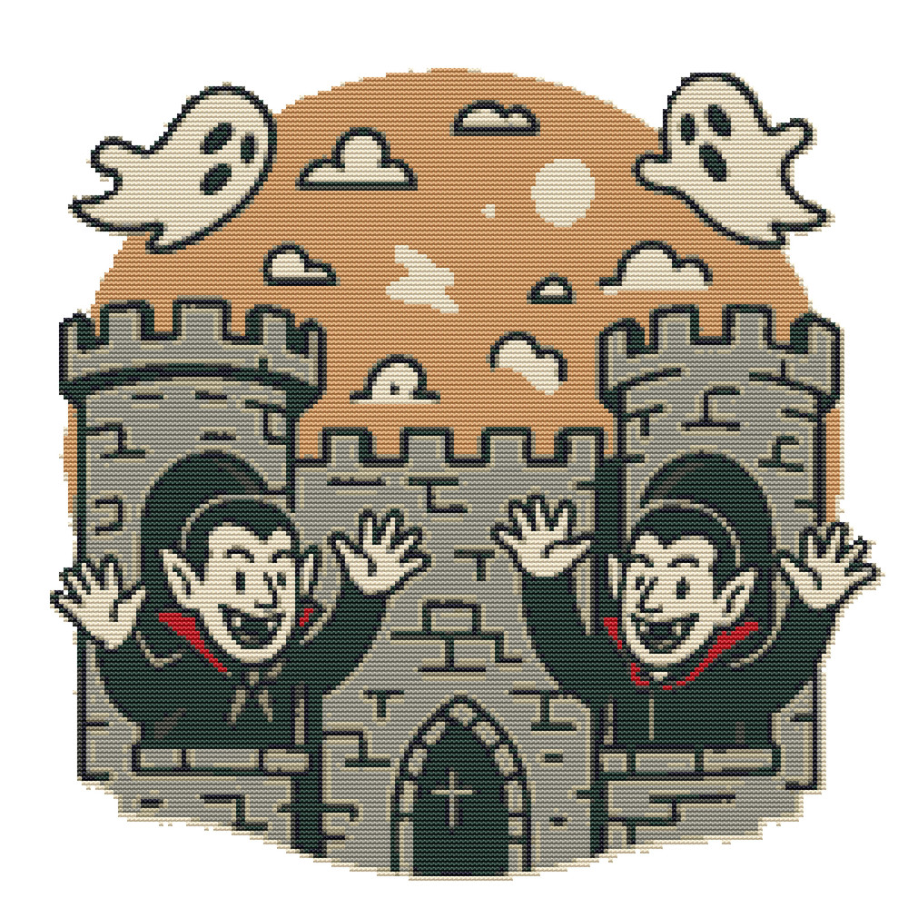 Ghosts And Vampires Relax In A Castle For Halloween  Cross Stitch Pattern PDF  Instant Download 0