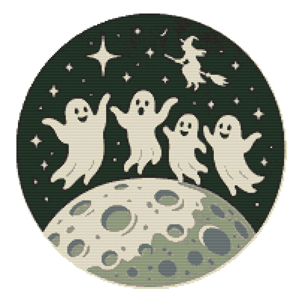 Ghosts Dancing On The Moon Halloween Cross Stitch Pattern PDF Instant Download 0