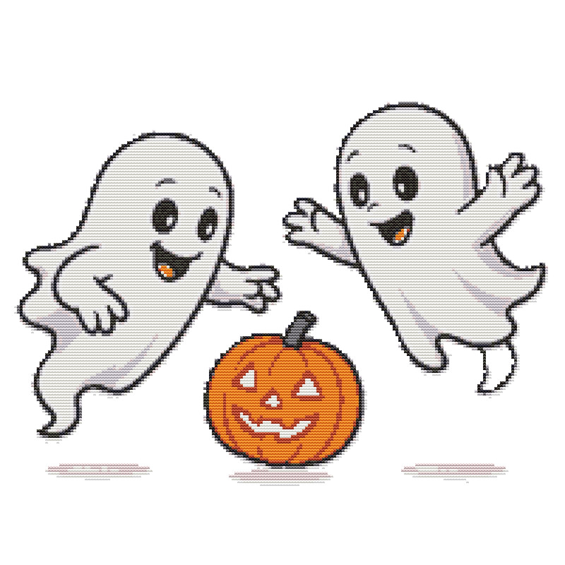 Ghosts Enjoy Pumpkin On Halloween Cross Stitch Pattern PDF Instant Download 0