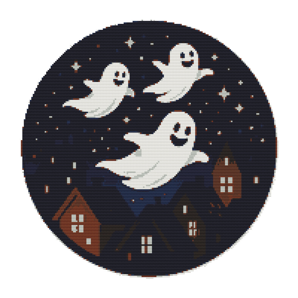 Ghosts Fly At Night On Halloween Cross Stitch Pattern PDF Instant Download 0