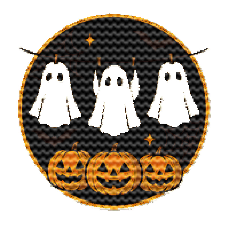 Halloween Ghosts With Pumpkins Cross Stitch Pattern PDF Instant Download 0