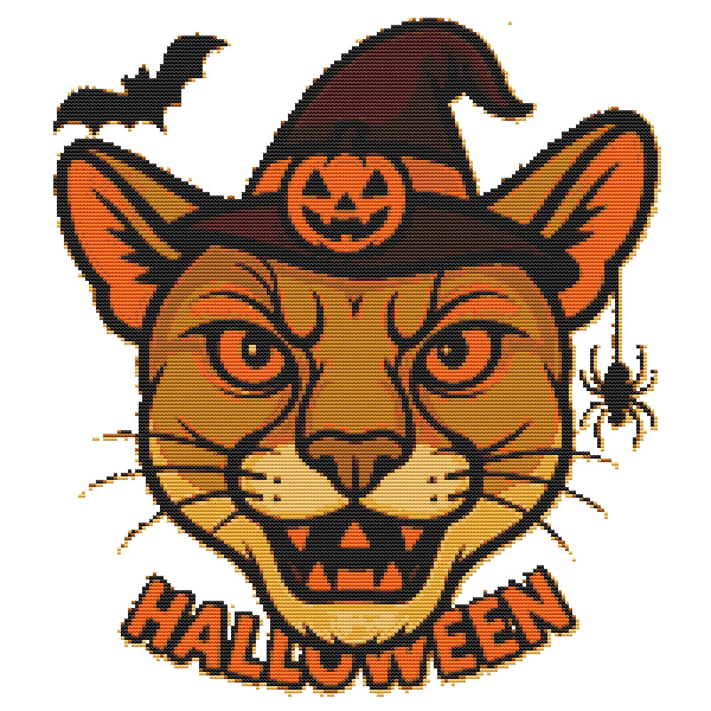 Halloween Lynx With Bats Cross Stitch Pattern PDF Instant Download 0