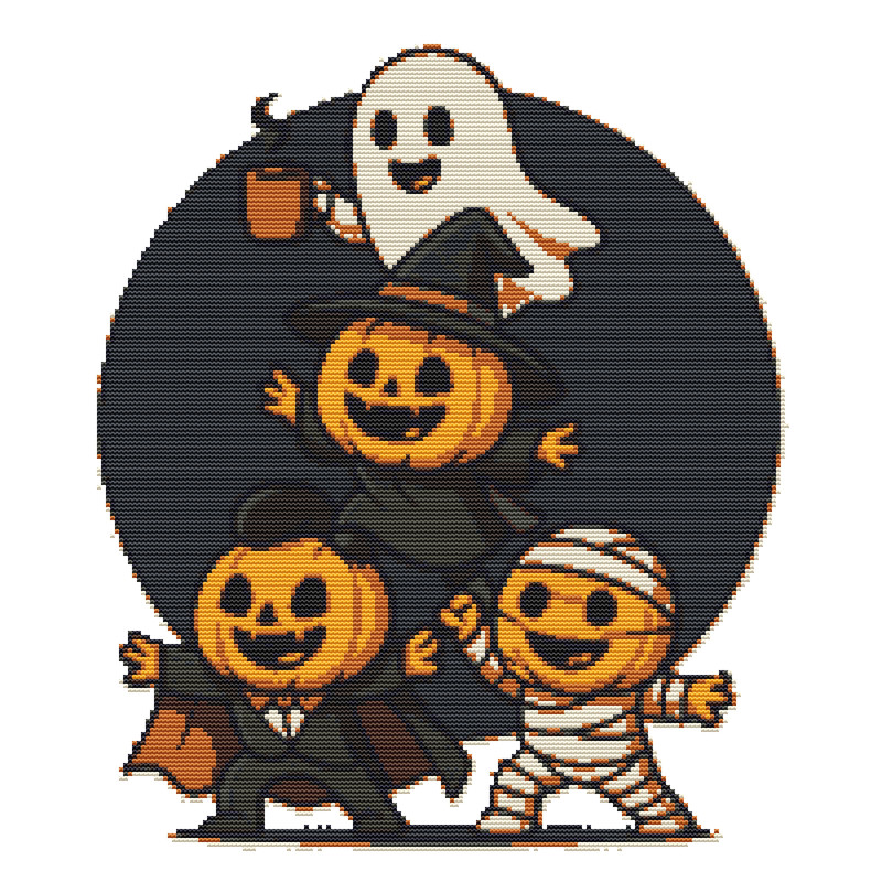 Halloween Pumpkin And Ghost Pyramid  Cross Stitch Pattern PDF  Instant Download 0