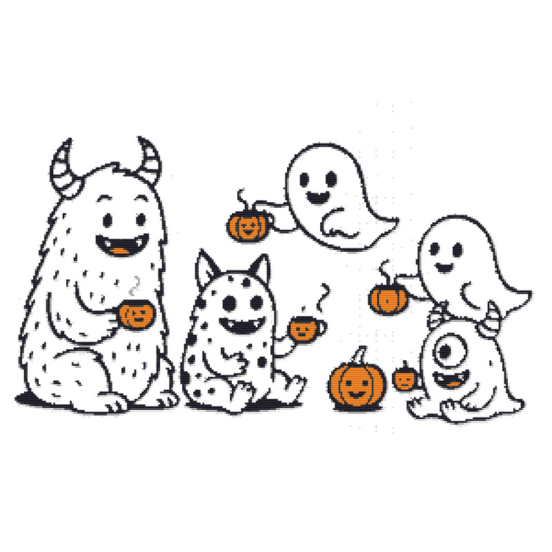 Halloween Pumpkin Ghosts And Mugs  Cross Stitch Pattern PDF  Instant Download 0