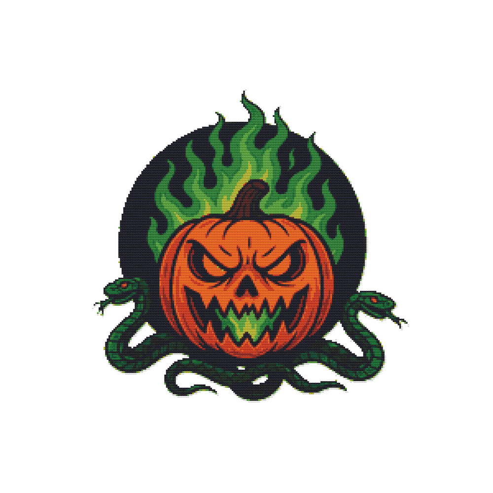 Halloween Pumpkin With Snakes  Cross Stitch Pattern PDF  Instant Download 0