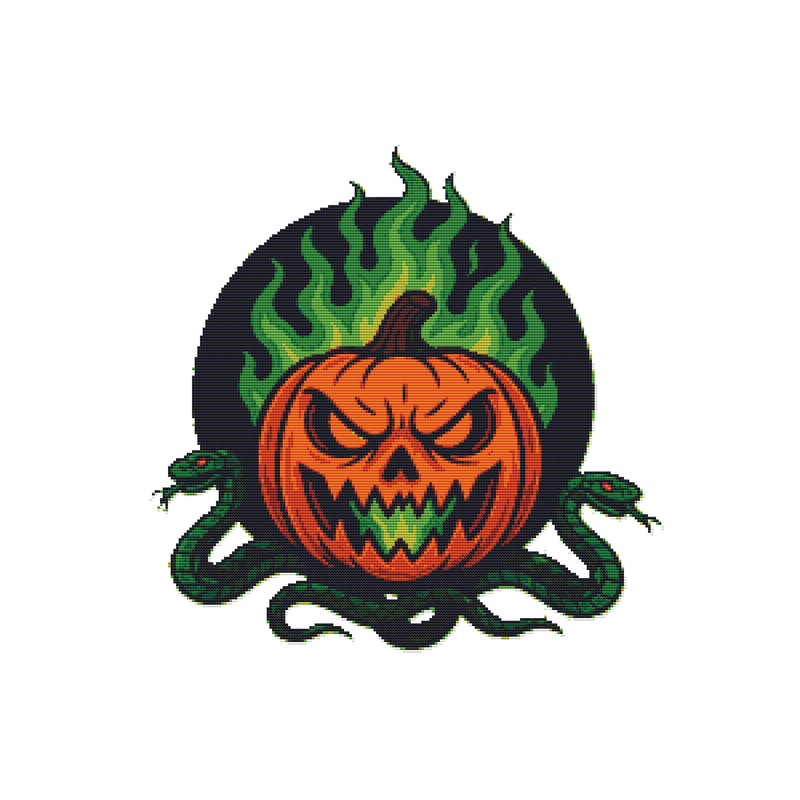 Halloween Pumpkin With Snakes  Cross Stitch Pattern PDF  Instant Download 0