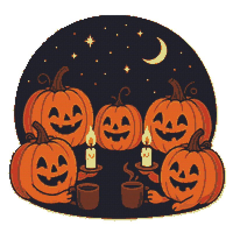 Halloween Pumpkins With Candles Cross Stitch Pattern PDF Instant Download 0