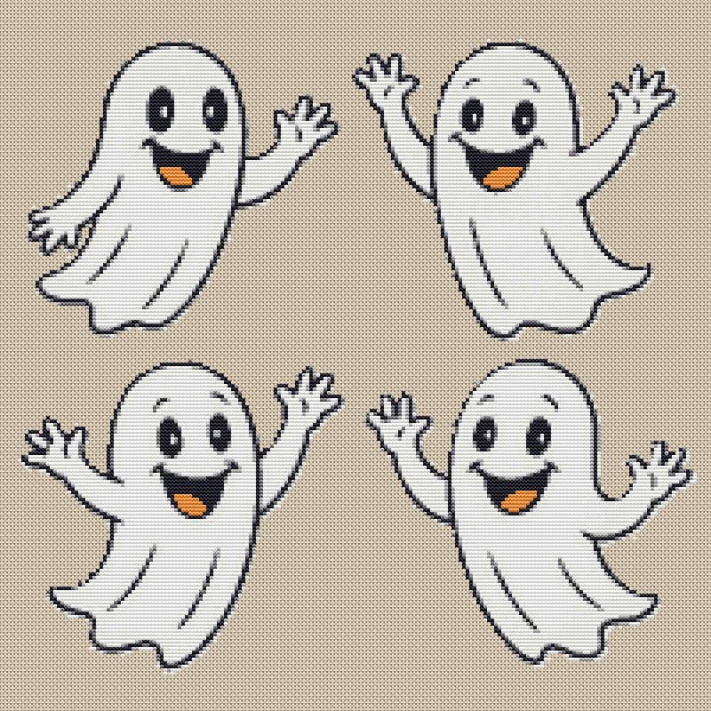 Happy Halloween Ghosts Cross Stitch Pattern PDF Instant Download 0