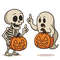 Pumpkin And Skeleton Argue On Halloween  Cross Stitch Pattern PDF  Instant Download 0