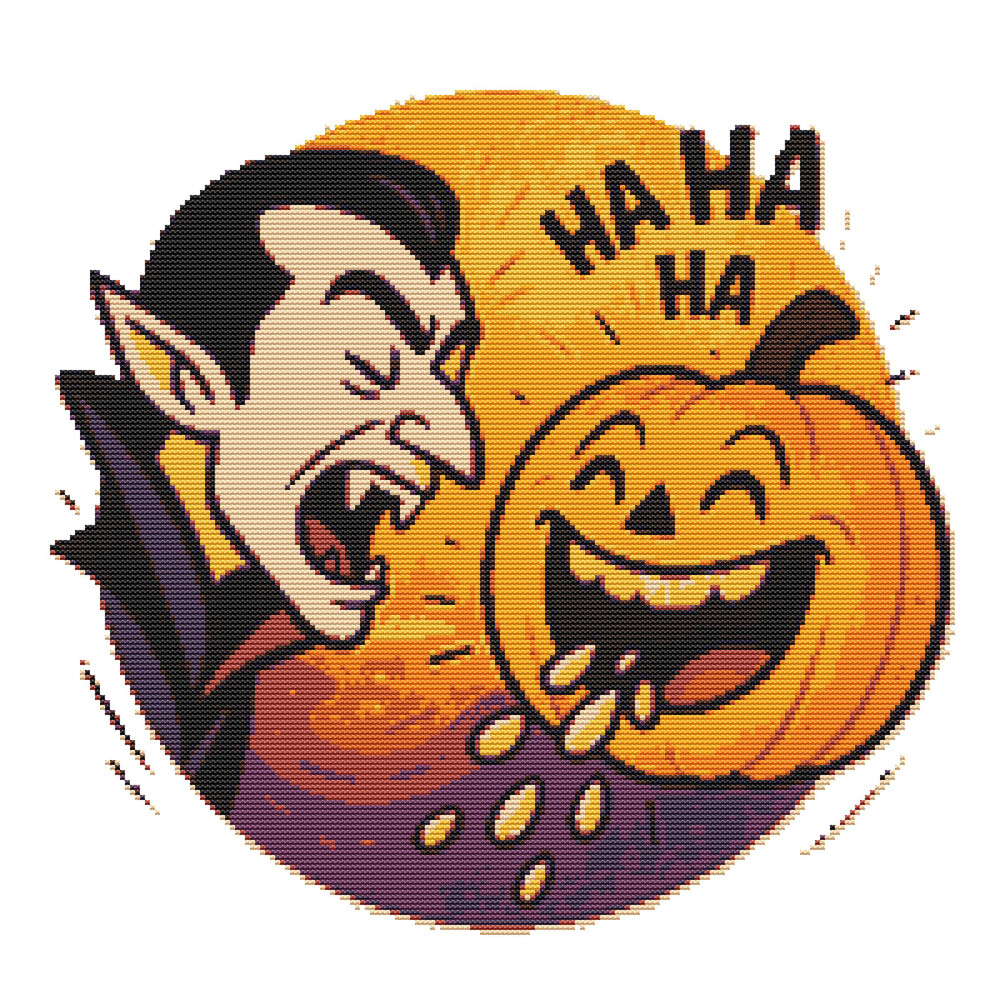 Pumpkin And Vampire Laugh Halloween  Cross Stitch Pattern PDF  Instant Download 0