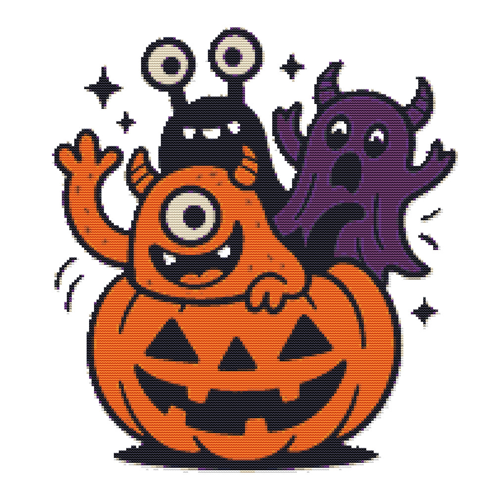 Pumpkin Monsters For Halloween  Cross Stitch Pattern PDF  Instant Download 0