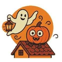 pumpkin on the roof for halloween - cross stitch pattern pdf - instant download