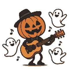 pumpkin plays guitar on halloween - cross stitch pattern pdf - instant download