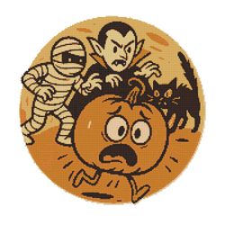 yellow pumpkin runs on halloween - cross stitch pattern pdf - instant download