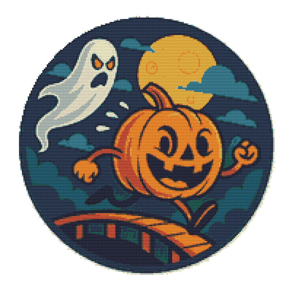 Pumpkin Runs On Halloween Cross Stitch Pattern PDF Instant Download 0