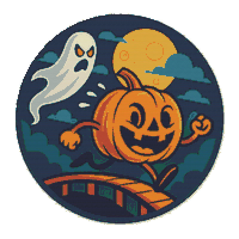 Pumpkin Runs On Halloween Cross Stitch Pattern PDF Instant Download 0
