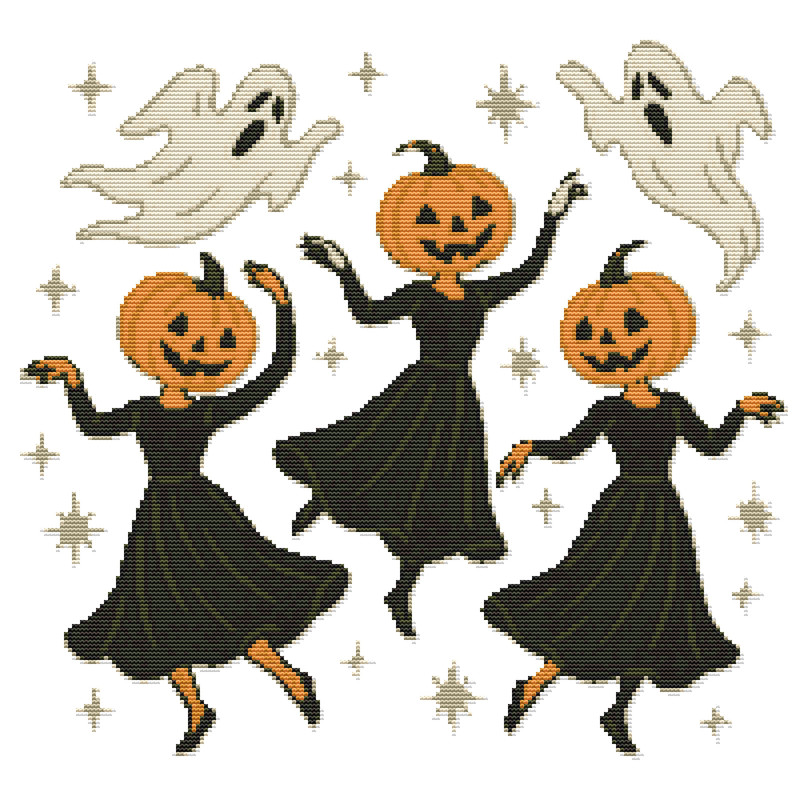 Pumpkins Have Fun On Halloween  Cross Stitch Pattern PDF  Instant Download 0