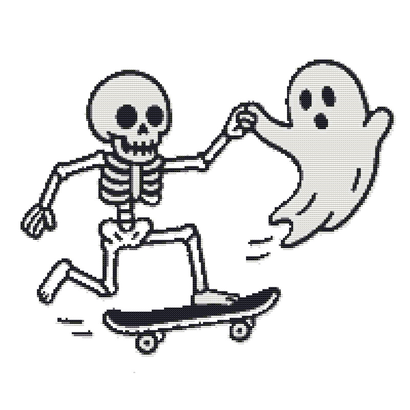 Skateboarding On Halloween  Cross Stitch Pattern PDF  Instant Download 0