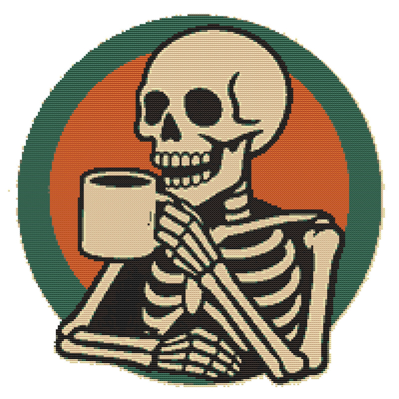 Skeleton Drinking Tea On Halloween Cross Stitch Pattern PDF Instant Download 0
