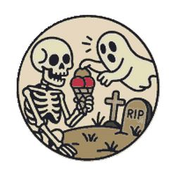 skeleton eating ice cream on halloween - cross stitch pattern pdf - instant download