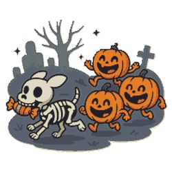 skeleton runs away from pumpkins on halloween - cross stitch pattern pdf - instant download