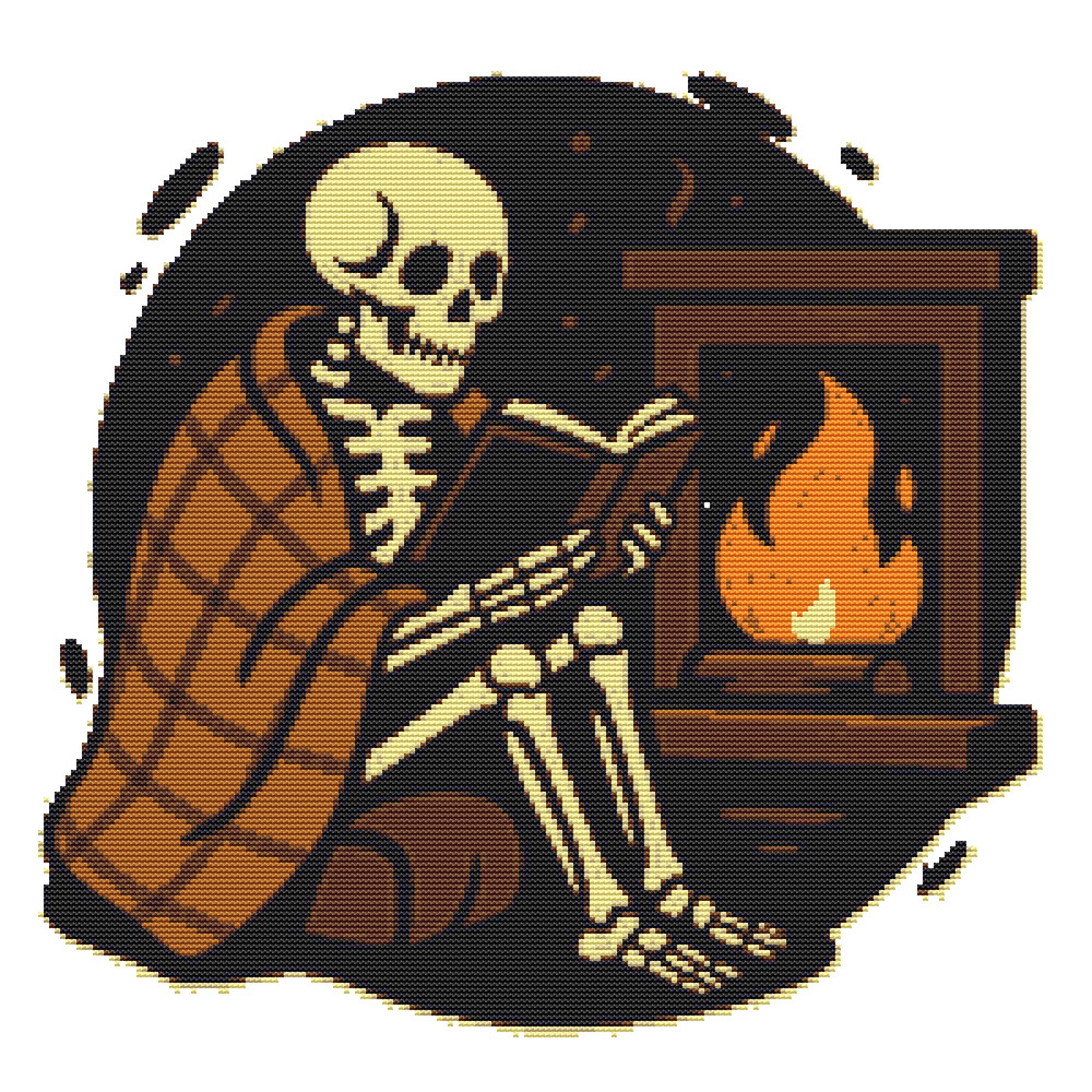 Skeleton With A Book For Halloween  Cross Stitch Pattern PDF  Instant Download 0