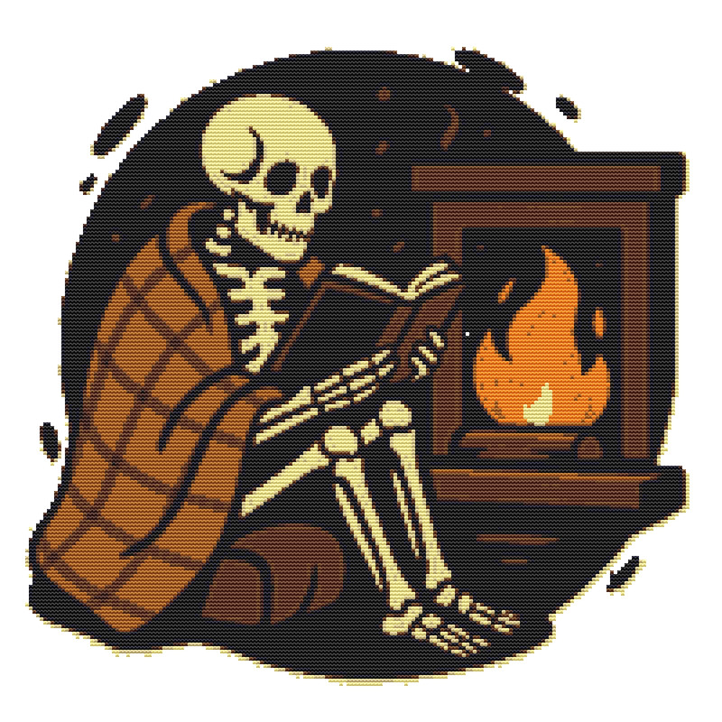 Skeleton With A Book For Halloween  Cross Stitch Pattern PDF  Instant Download 0