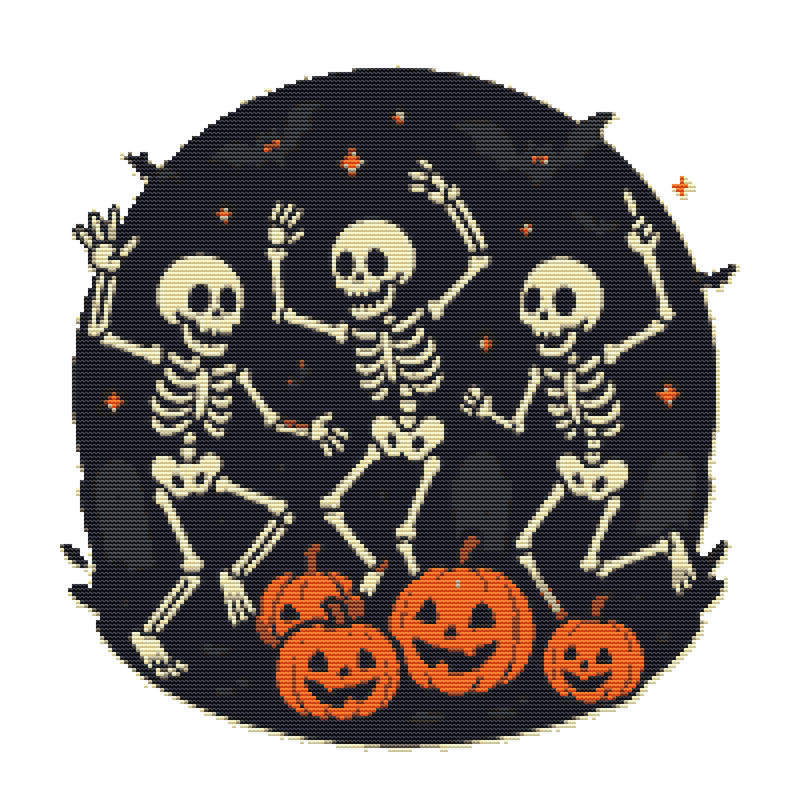 Skeletons Dancing On Halloween Cross Stitch Pattern PDF Instant Download 0