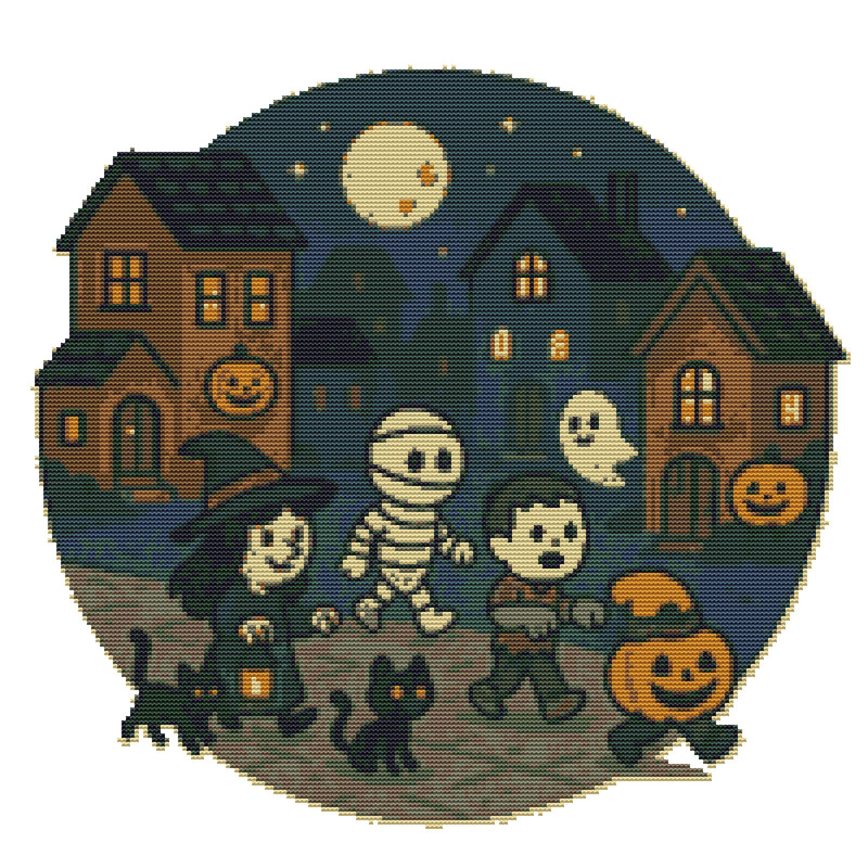 Street On Halloween  Cross Stitch Pattern PDF  Instant Download 0