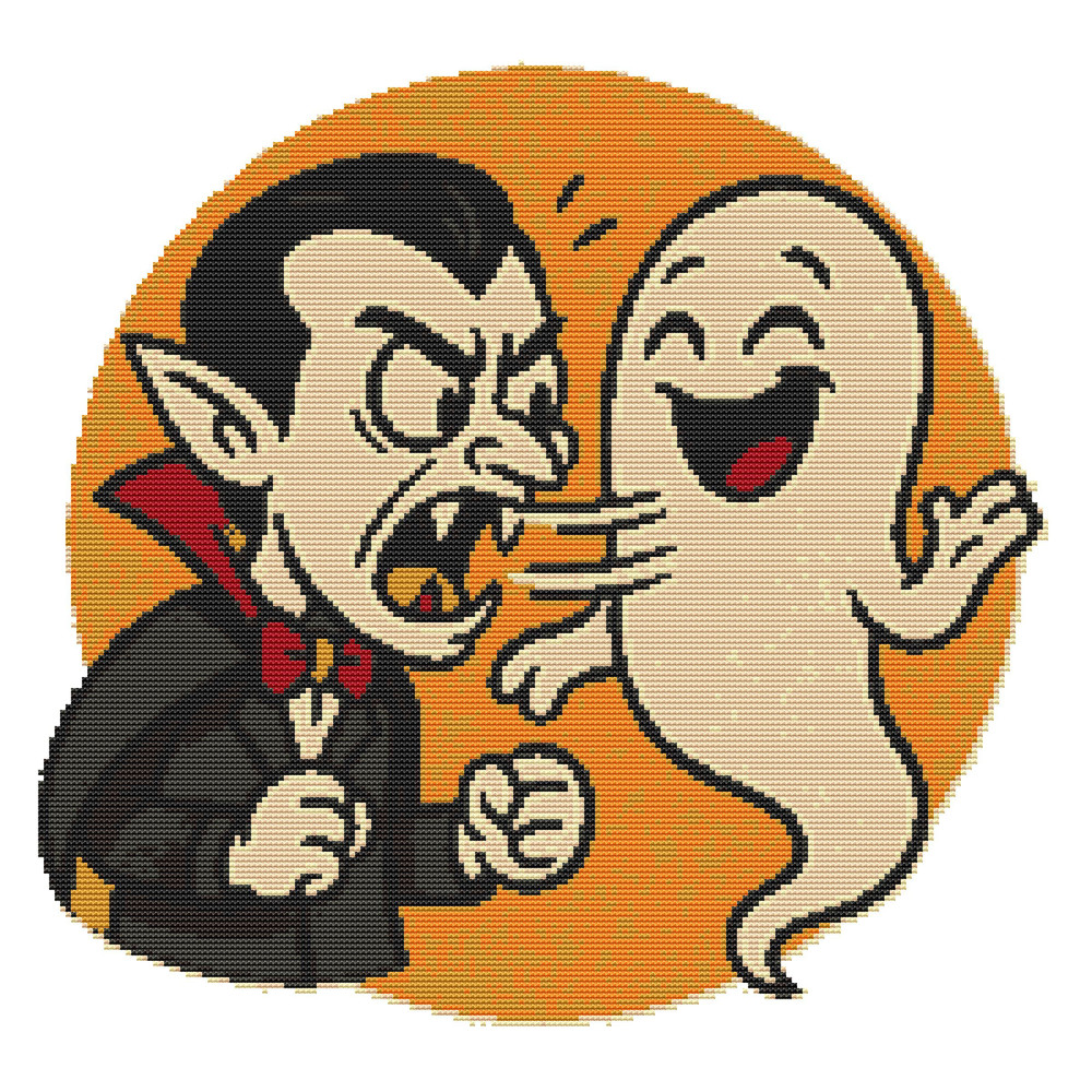 Vampire And Ghost For Halloween  Cross Stitch Pattern PDF  Instant Download 0