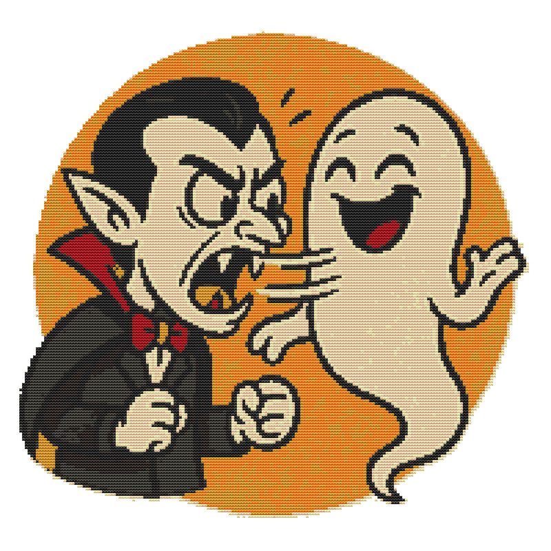 Vampire And Ghost For Halloween  Cross Stitch Pattern PDF  Instant Download 0