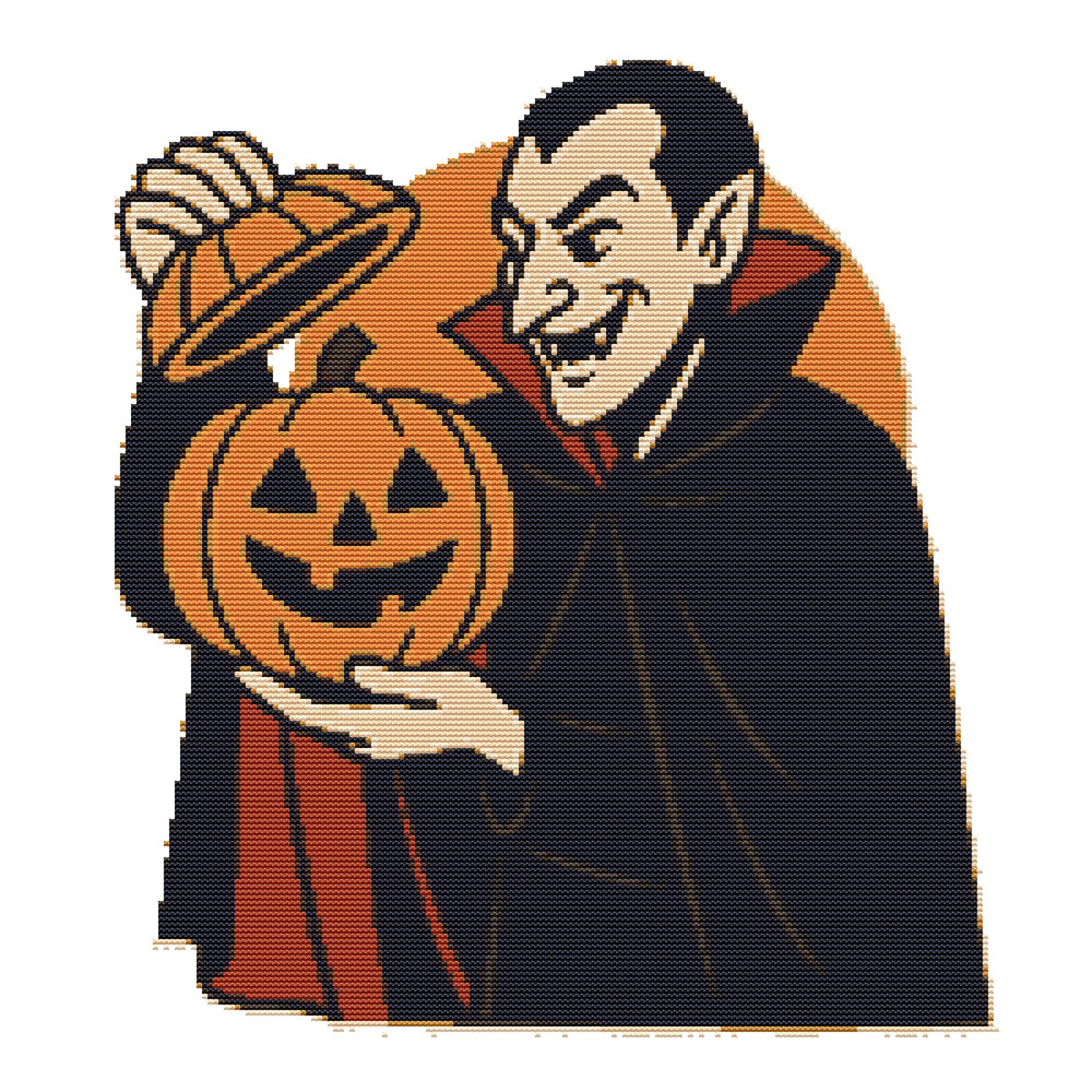 Vampire And Pumpkin For Halloween  Cross Stitch Pattern PDF  Instant Download 0