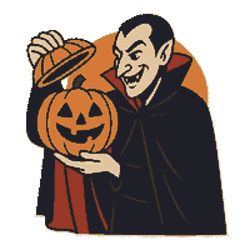vampire and pumpkin for halloween - cross stitch pattern pdf - instant download