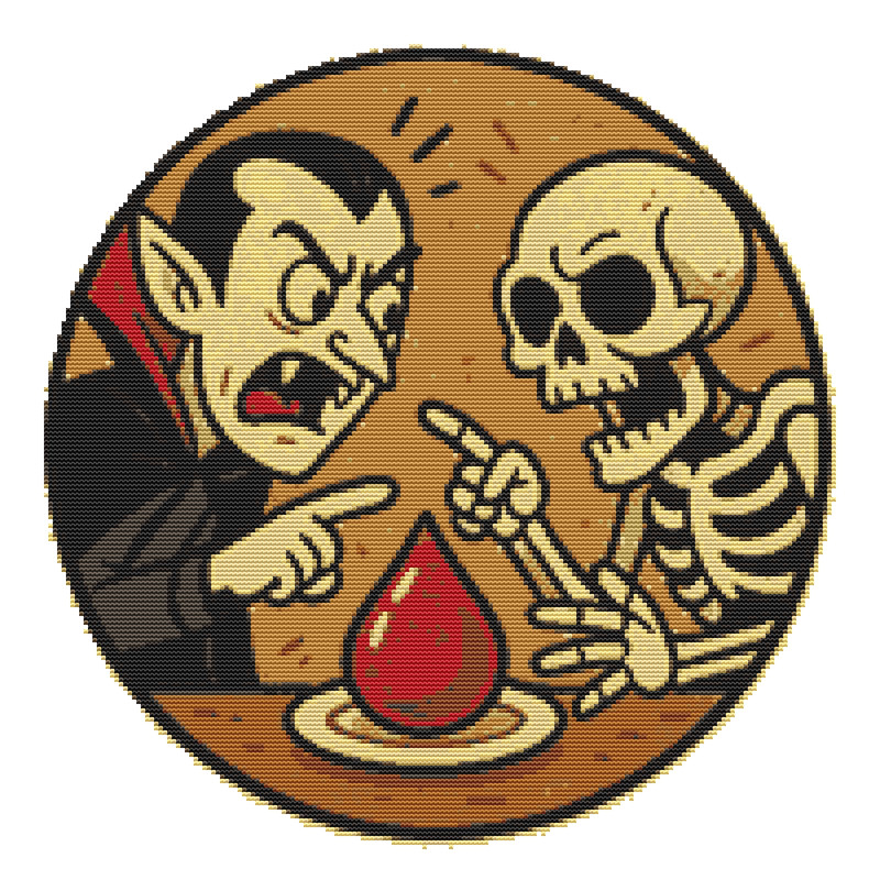 Vampire And Skeleton Argue Over A Drop Of Blood On Halloween  Cross Stitch Pattern PDF  Instant Dow 0