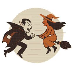 vampire and witch halloween competition - cross stitch pattern pdf - instant download