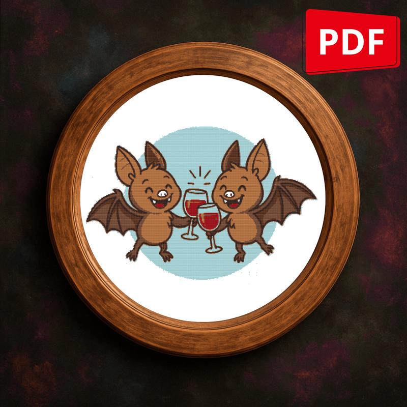 Vampire Bats Drink Blood On Halloween Cross Stitch Pattern PDF Instant Download 0