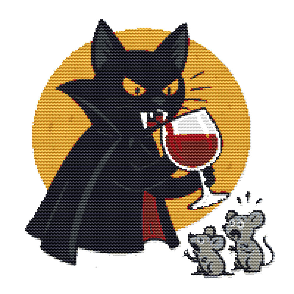 Vampire Cat With Cape For Halloween Cross Stitch Pattern PDF Instant Download 0