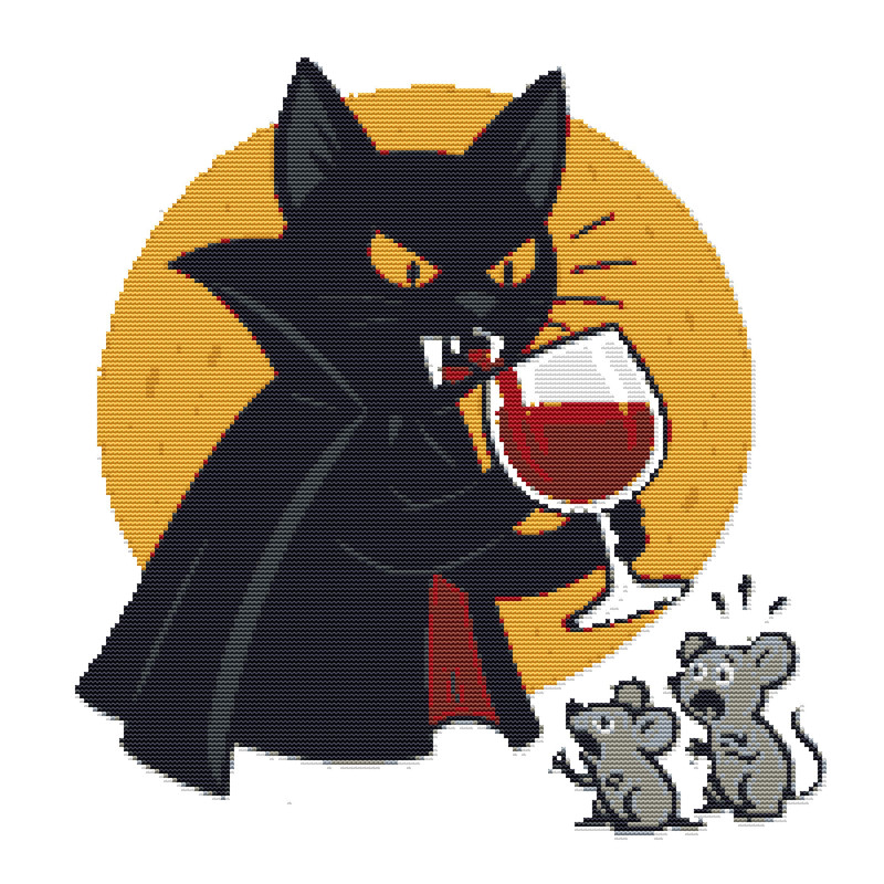 Vampire Cat With Cape For Halloween Cross Stitch Pattern PDF Instant Download 0