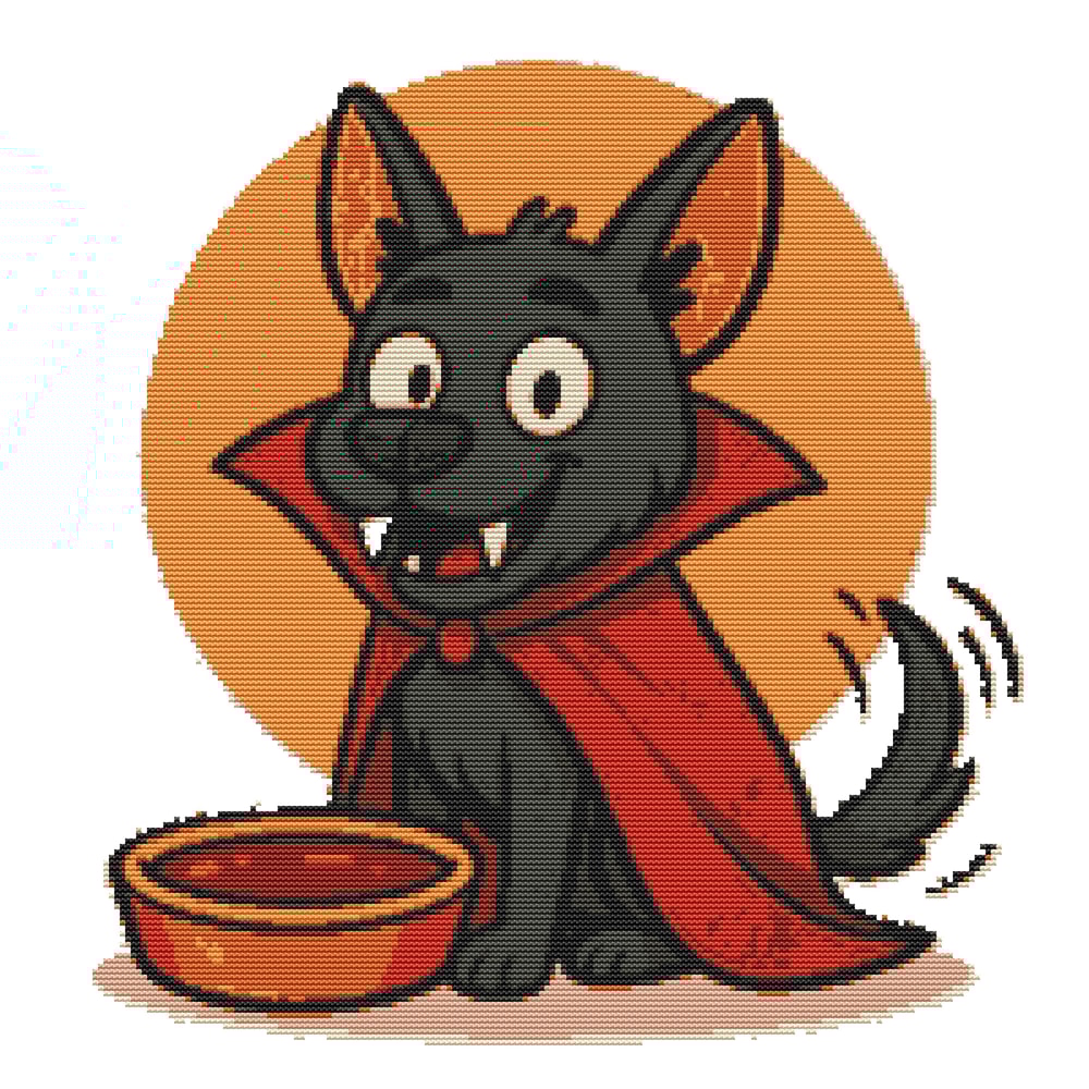 Vampire Dog With Bowl Of Blood For Halloween Cross Stitch Pattern PDF Instant Download 0