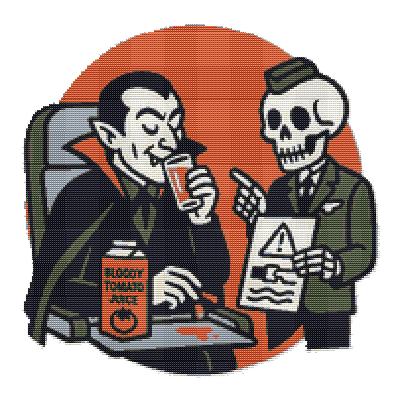 Vampire Drinks Blood On Halloween  Cross Stitch Pattern PDF  Instant Download 0