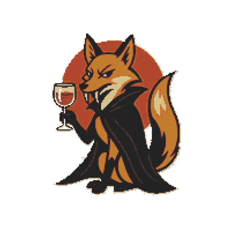 Vampire Fox Drinks Blood On Halloween Cross Stitch Pattern PDF Instant Download 0