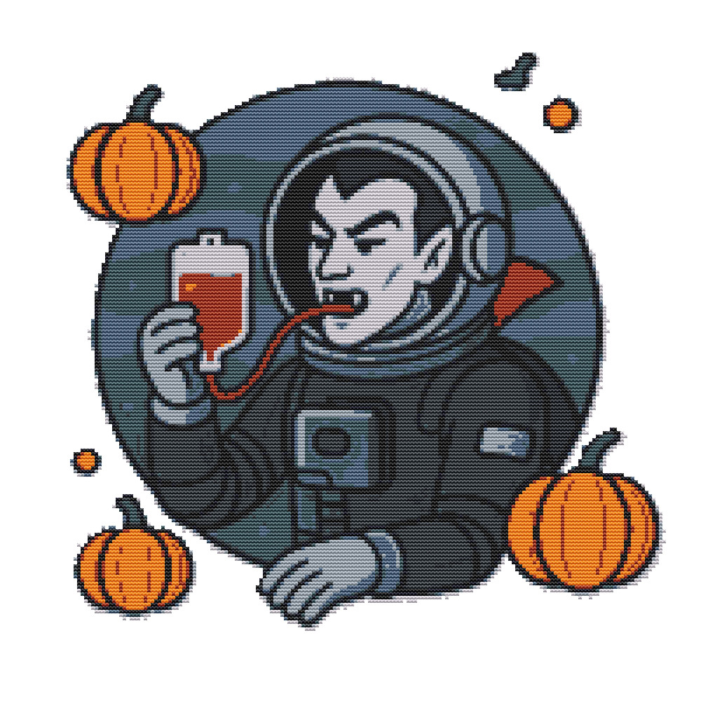 Vampire In Space For Halloween  Cross Stitch Pattern PDF  Instant Download 0