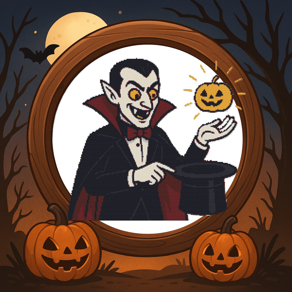 Vampire Magician For Halloween  Cross Stitch Pattern PDF  Instant Download 0