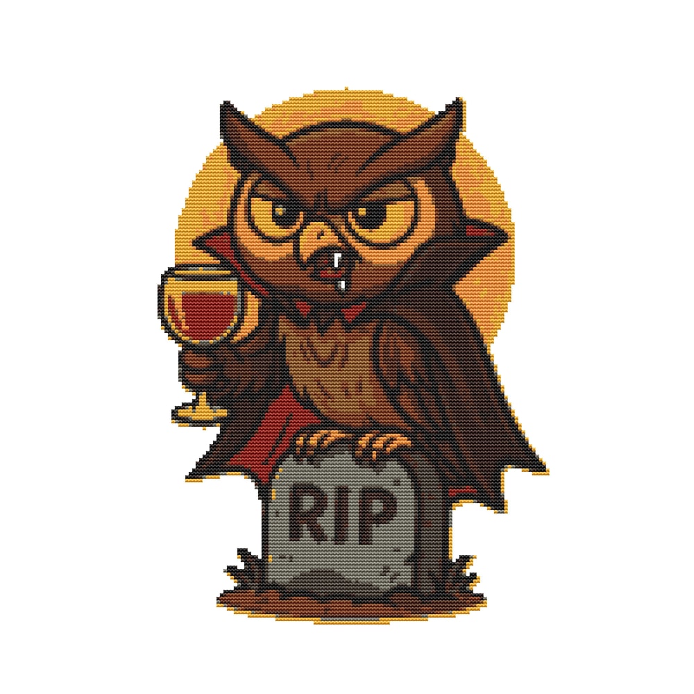 Vampire Owl In A Cape With Fangs For Halloween Cross Stitch Pattern PDF Instant Download 0