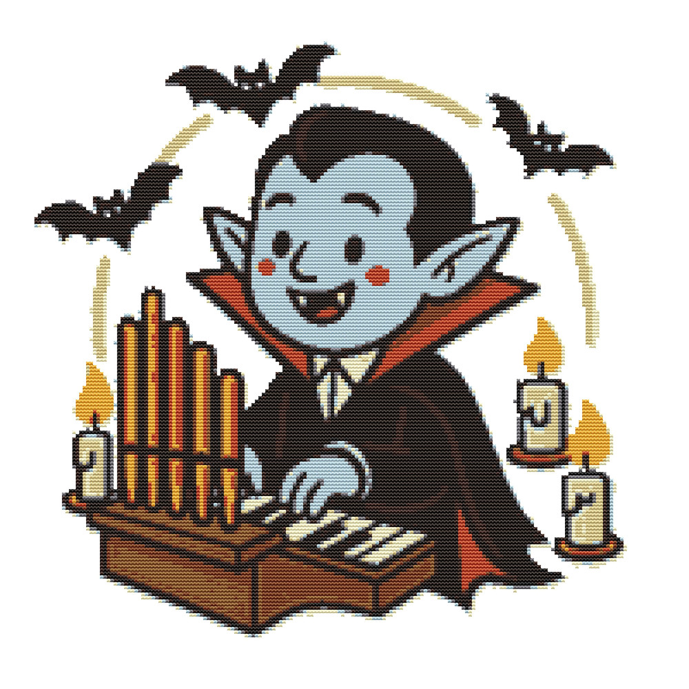 Vampire Plays Organ On Halloween Cross Stitch Pattern PDF Instant Download 0